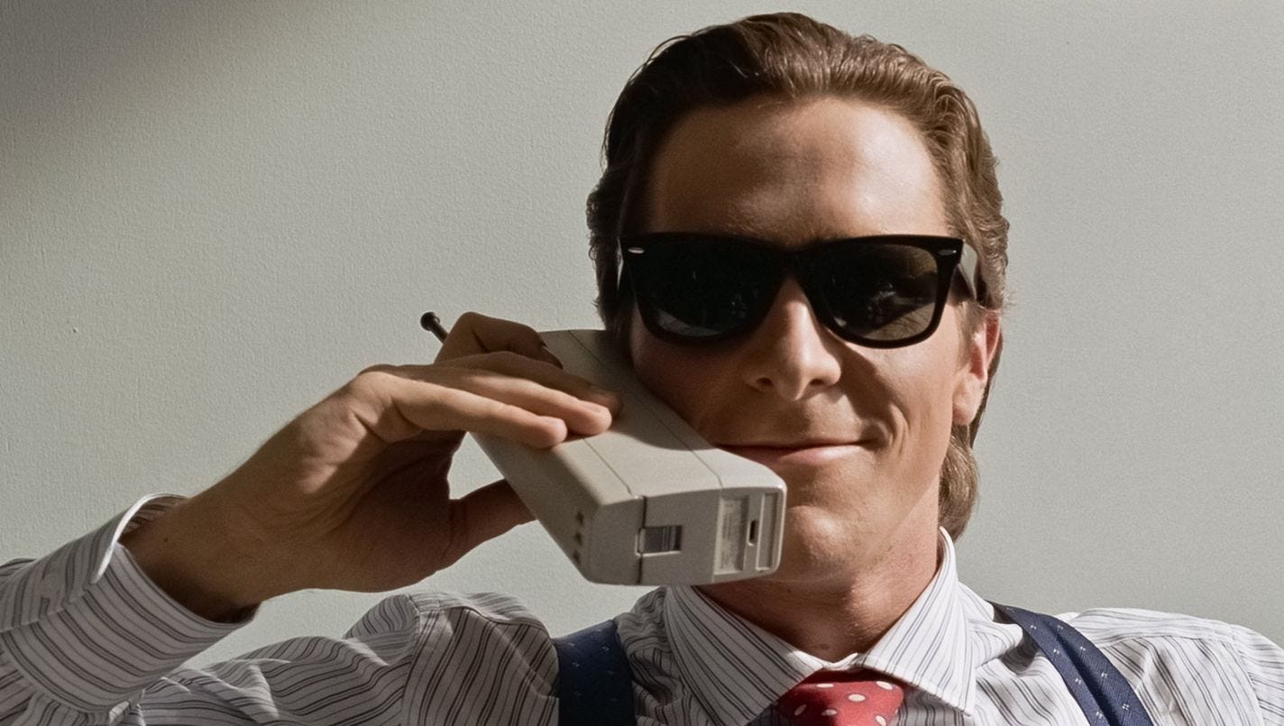  USA. Christian Bale in a scene from the ©LionsGate Films movie: American Psycho (2000).Plot: A wealthy New York City investment banking executive, Patrick Bateman, hides his alternate psychopathic ego from his co-workers and friends as he delves deeper into his violent, hedonistic fantasies. Ref:  LMK110-J6752-200820Supplied by LMKMEDIA. Editorial Only.Landmark Media is not the copyright owner of these Film or TV stills but provides a service only for recognised Media outlets. pictures@lmkmedia.com  