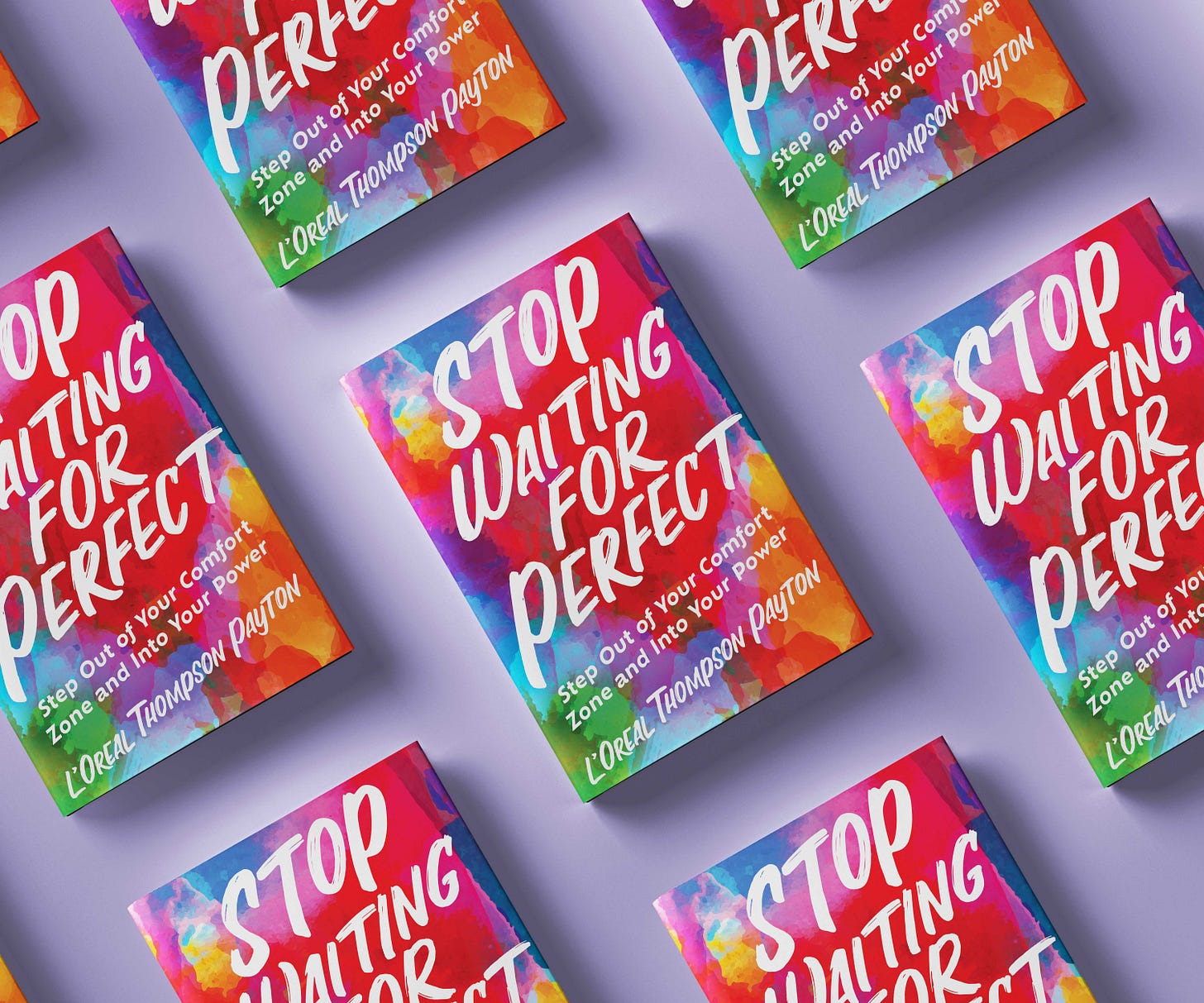 Picture of a book cover along a purple background