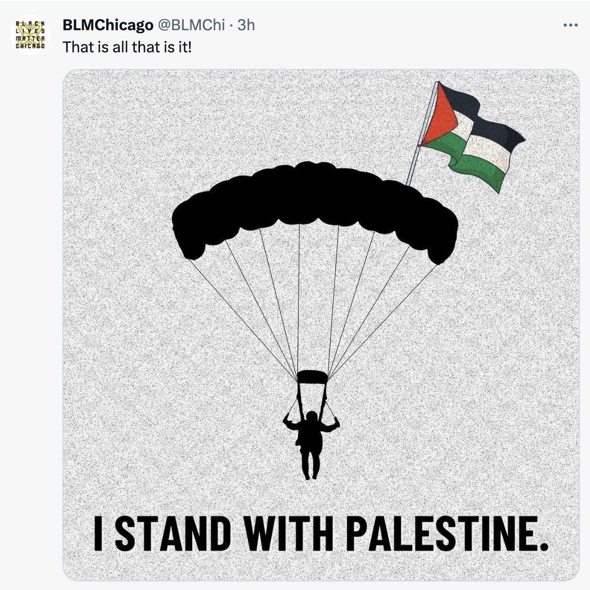 Last year, the BML division of the US city of Chicago shared glorifying pictures on Instagram of Hamas Islamist terrorists parachuting across the Israeli border and murdering innocent civilians in villages.