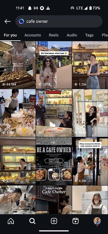 Instagram feed with cafe owners