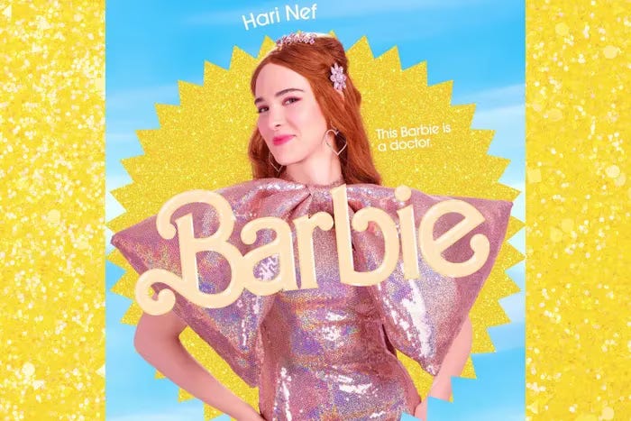 A marketing image for Greta Gerwig’s Barbie featuring Transgender actress Hari Nef as Doctor Barbie.