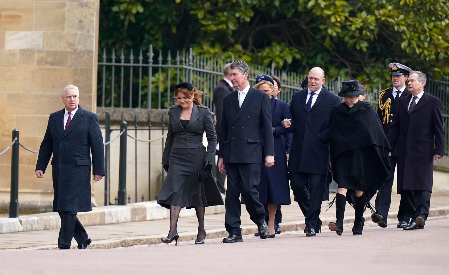 Senior British royals walking to St George's Chapel