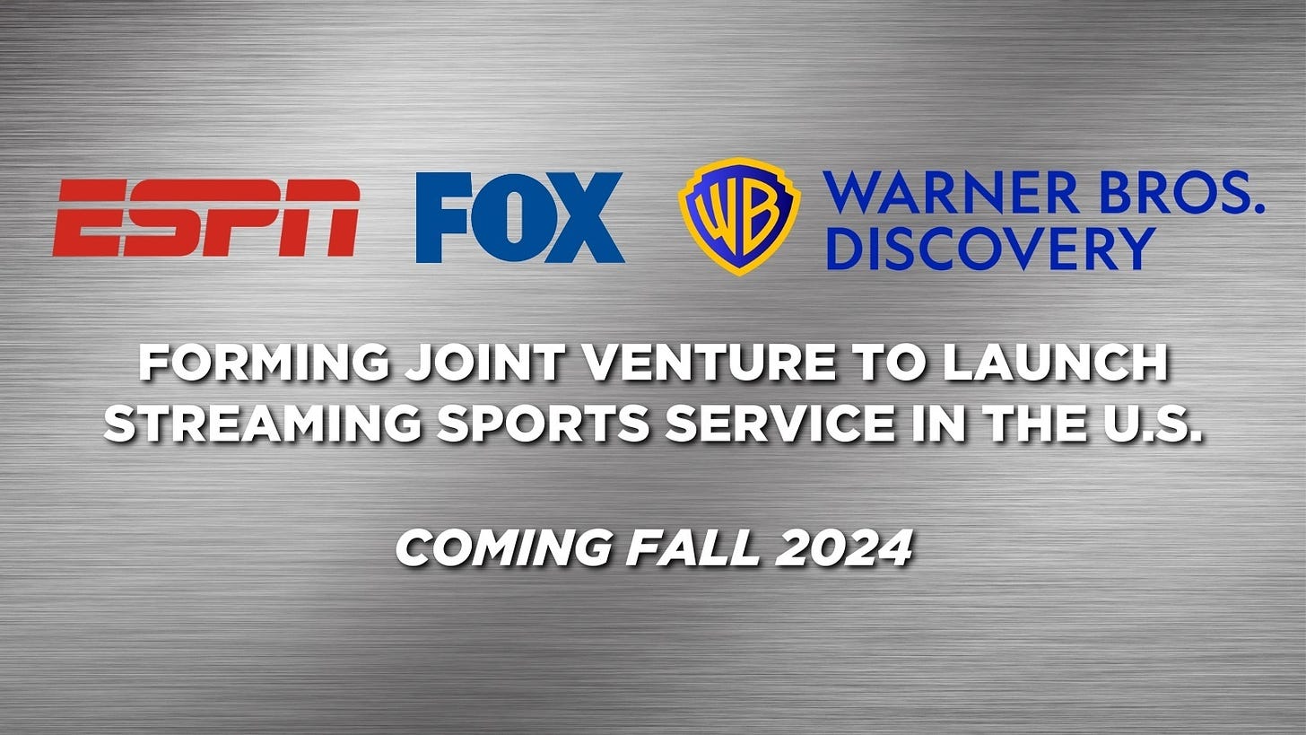 ESPN, FOX and Warner Bros. Discovery Forming Joint Venture to Launch  Streaming Sports Service in the U.S. | Warner Bros. Discovery