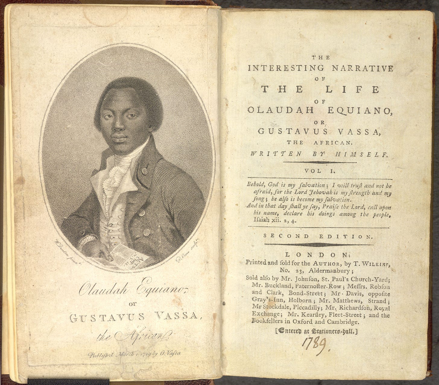 Frontispiece of The Interesting Narrative of The Life of Olaudah Equiano or Gustavus Vassa The African published in 1789 in London