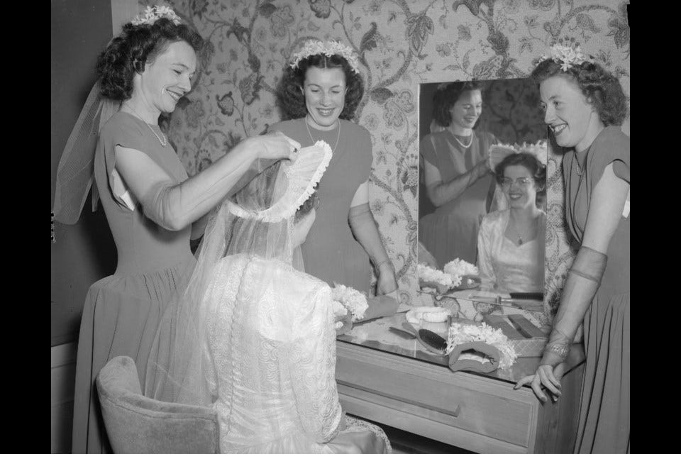 Best-Hamilton wedding at Canadian Memorial Church, 1949. AM1545-S3-: CVA 586-7800.