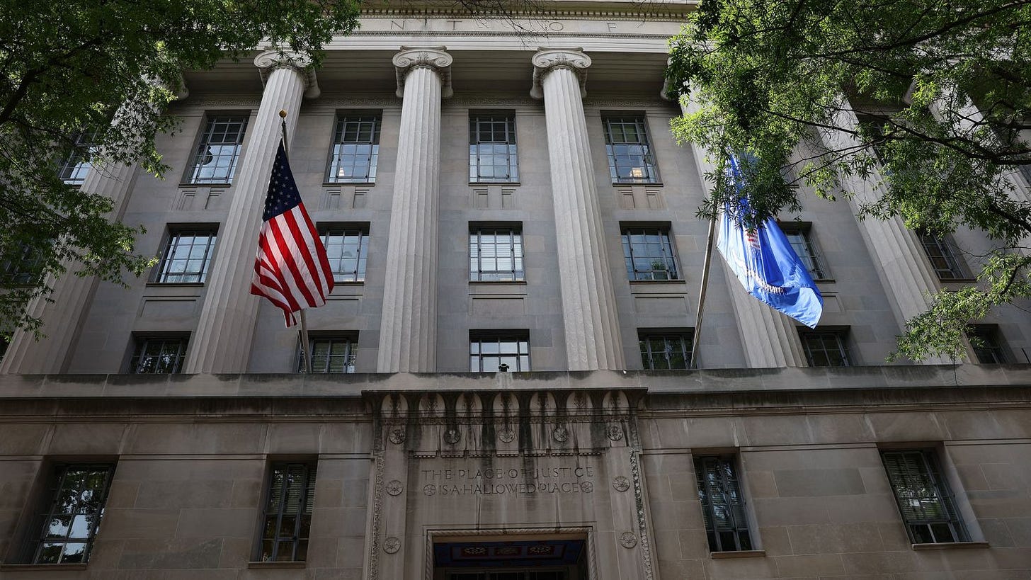 The US Department of Justice is seen on July 25, 2023 in Washington, DC. 