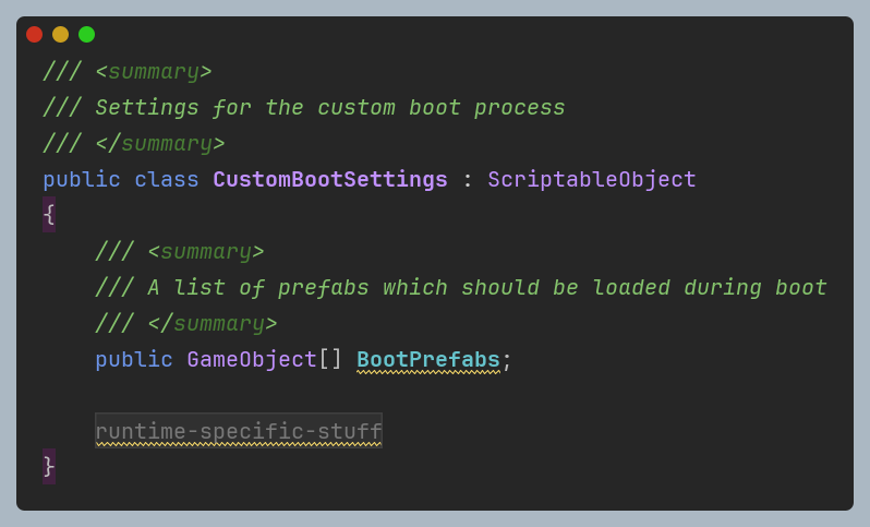 Source code for a Unity ScriptableObject which would be loaded during the bootstrap loading phase