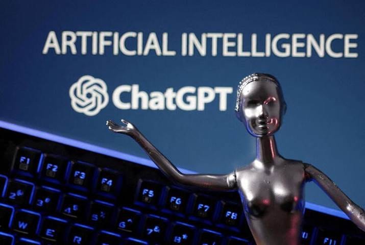 Illustration shows ChatGPT logo and AI Artificial Intelligence words