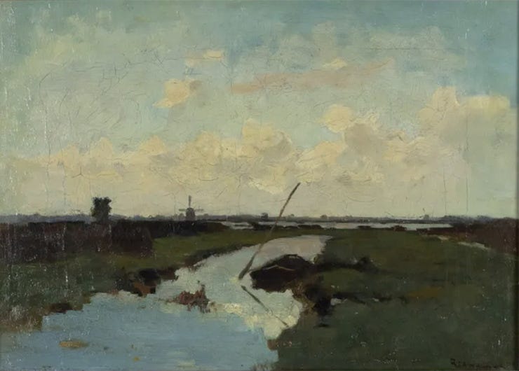 'Waterrijk polderlandschap' - olieverf op doek: Jacob Ritsema (kavel 119, Veilinghuis Onder de Boompjes, Leiden)