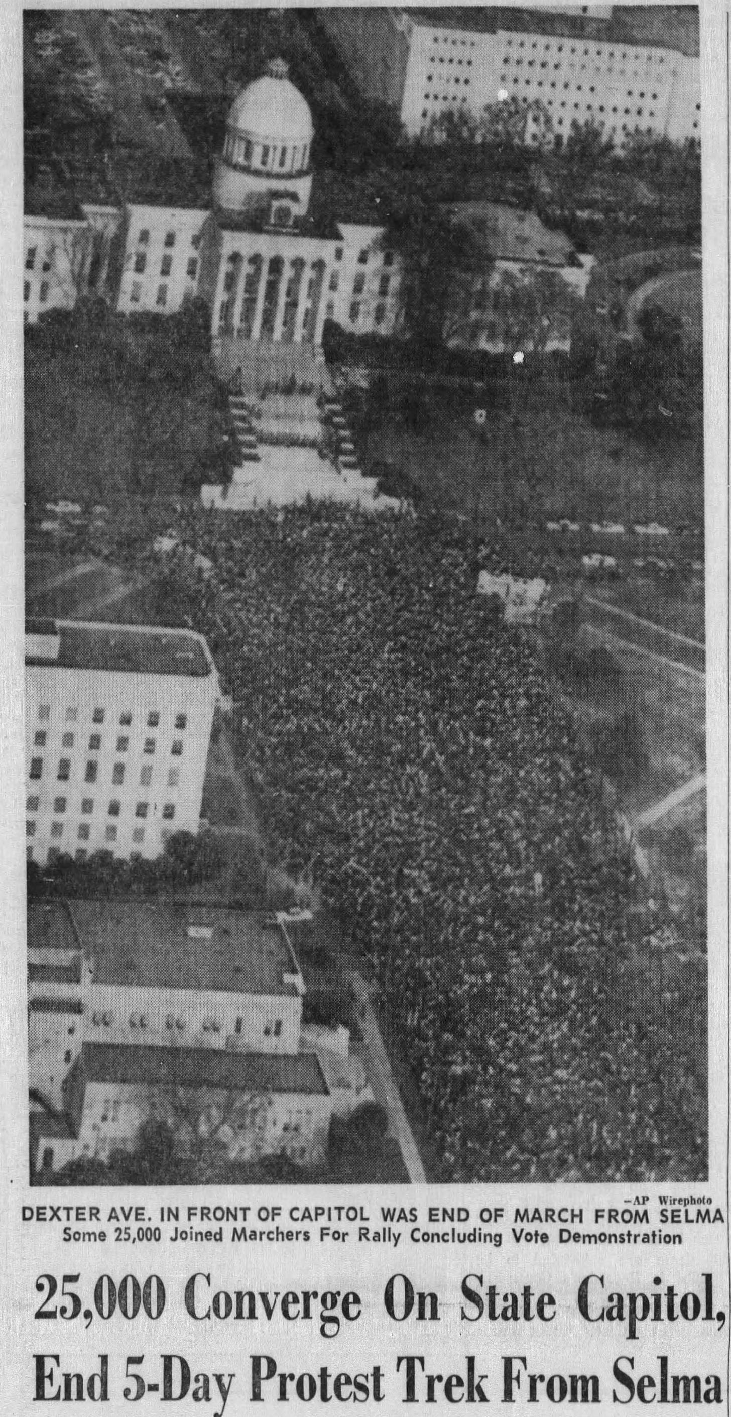 Image of marchers gathered in front of the Alabama State Capitol. Montgomery Advertiser. Friday, March 26, 1956