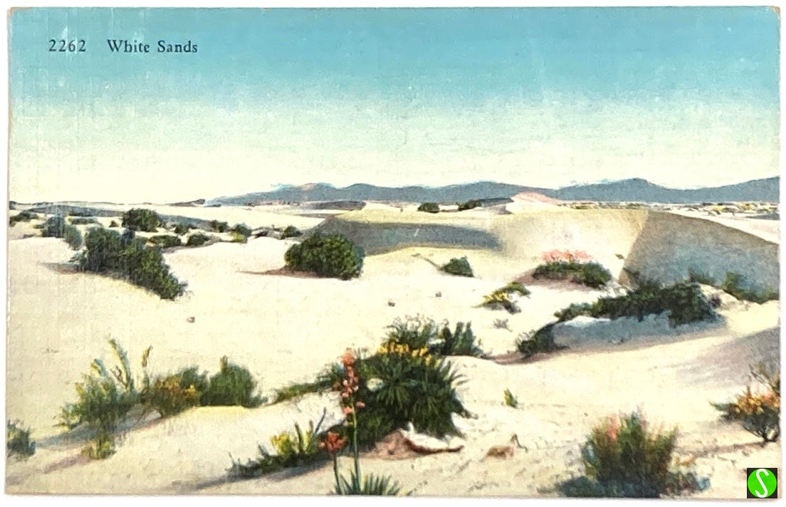 vintage 1937 postcard of White Sands