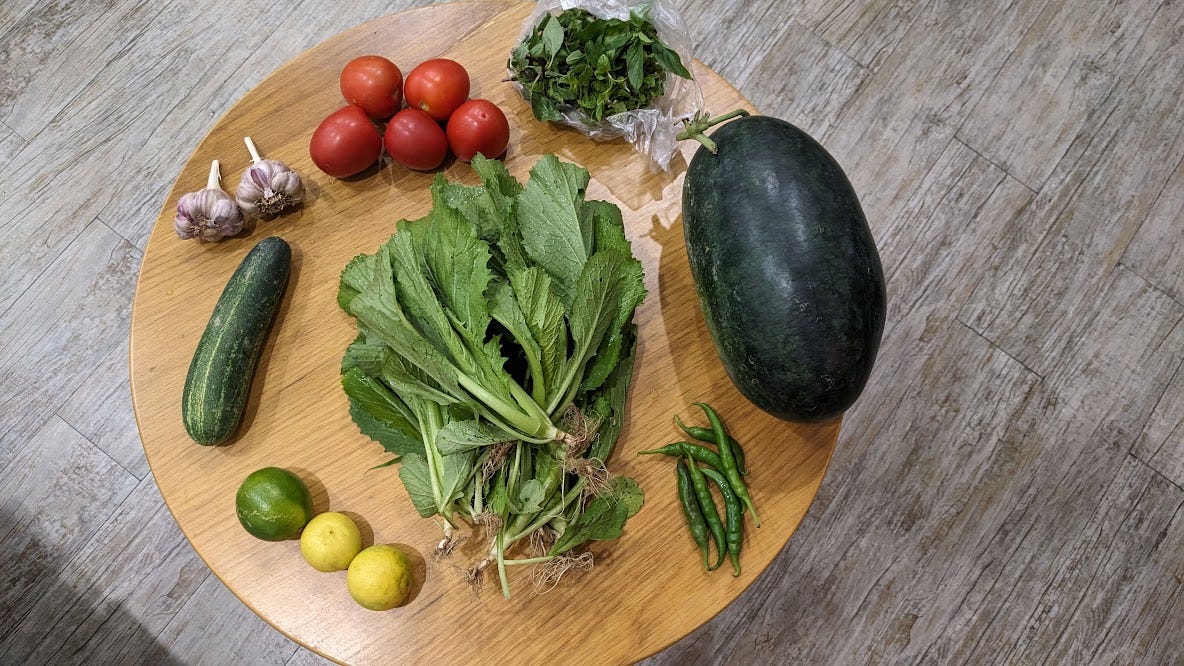 coffee table of produce
