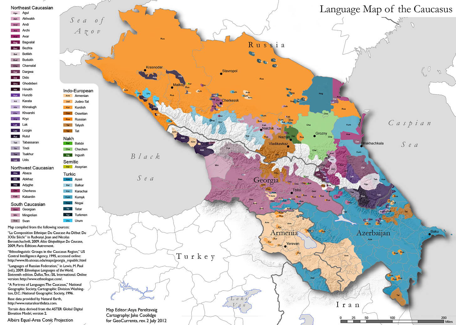 The Caucasus, ethno-linguistic makeup - Vivid Maps