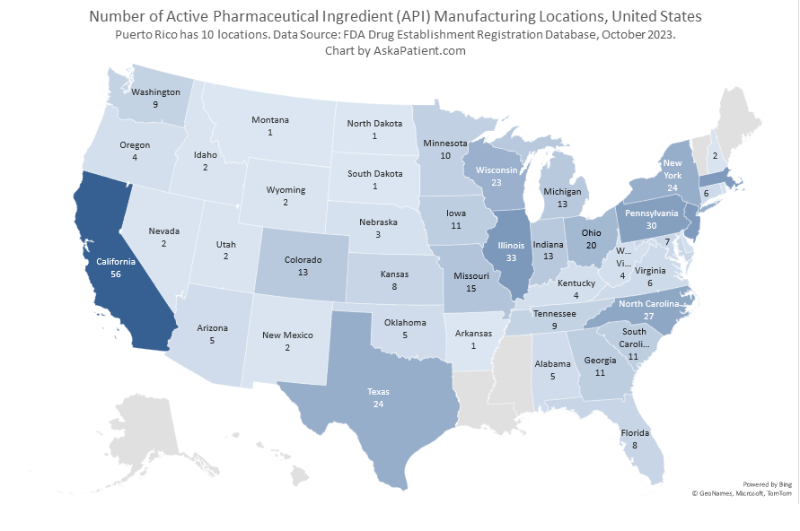 API Manufacturing Locations by State