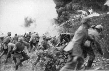 German soldiers attacking in the Battle of Verdun