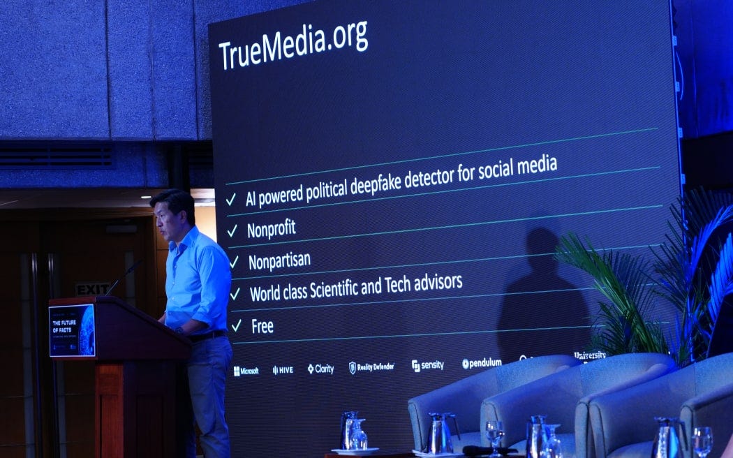 Art Min demonstrates TrueMedia's AI-powered tool for detecting AI 'deepfakes.' Art Min demonstrates TrueMedia's AI-powered tool for detecting AI 'deepfakes.'