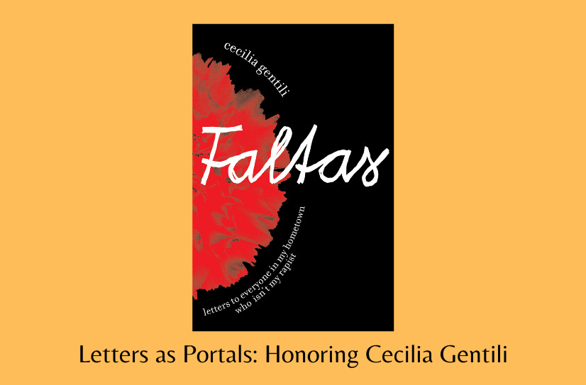 Cover of Faltas on an orange background, above the text: Letters as Portals: Honoring Cecilia Gentili 