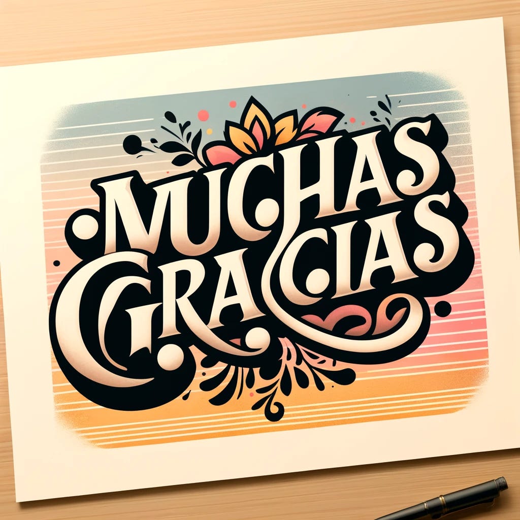 Create an image featuring the words 'Muchas Gracias' in a stylish and artistic manner. The background should be colorful and inviting, perhaps with a soft gradient or a subtle floral pattern to convey warmth and appreciation. The text itself could be in an elegant, handwritten font, standing out prominently against the background. This design should evoke a feeling of gratitude and heartfelt thanks, making it suitable for a thank you card or a warm message of appreciation.