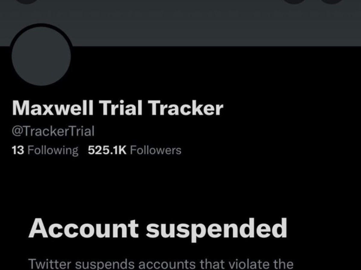 Twitter suspends account tracking Ghislaine Maxwell trial