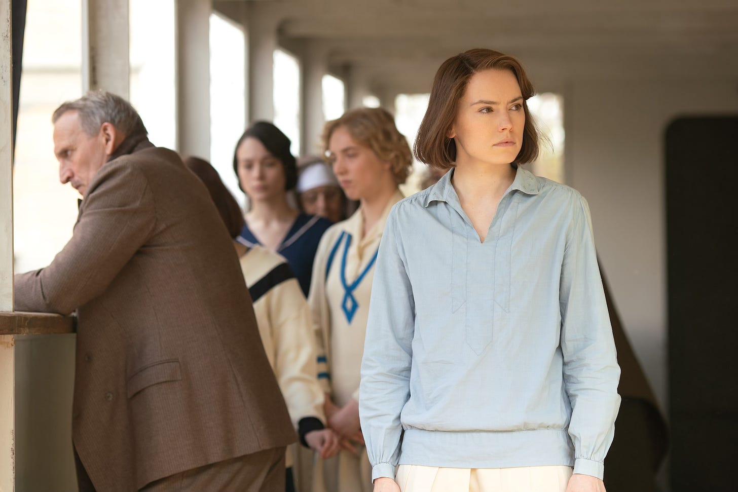 Christopher Eccleston and Daisy Ridley in Young Woman and the Sea