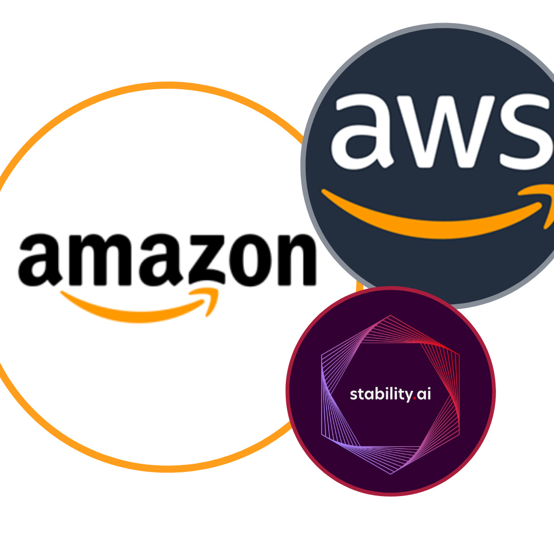 Logo de Amazon.com, Inc., logo de Amazon Web Services, logo de Stability AI.