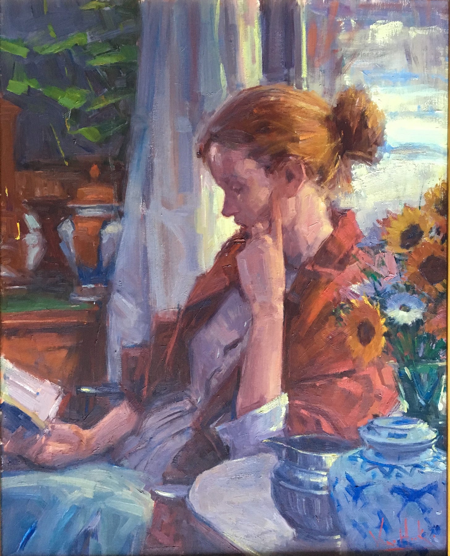 A painting of a person reading a book

Description automatically generated