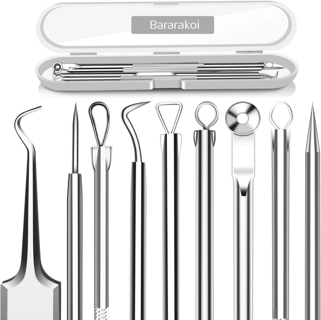 5PCS Blackhead Remover Comedone Extractor, Curved Blackhead Tweezers Kit, Professional Stainless Pimple Acne Blemish Removal Tools Kit