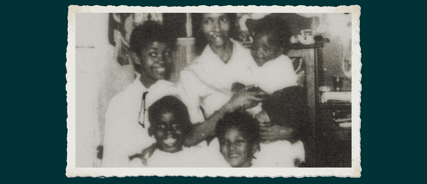 Pictured in their East Harlem apartment on 119th Street and Lennox Avenue in NYC circa 1995 are, clockwise, from top left: Jenny and Vincent’s sister, my mother, Ola (aka “Pansy”); their mother, Pearline; Vincent; Jenny; and Paulette, a family friend.