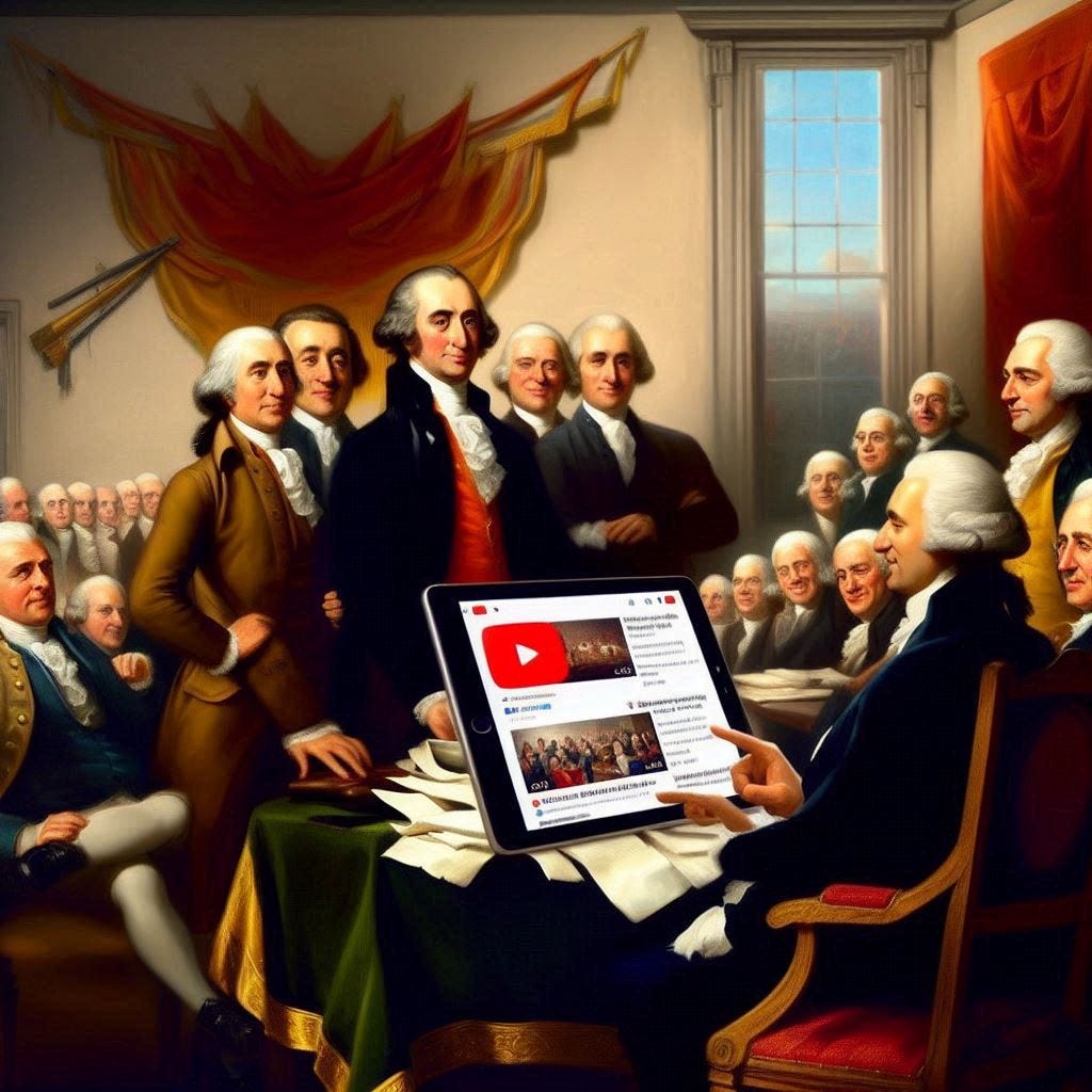 AI generated image of American founding fathers watching YouTube
