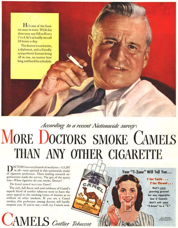 Quand la publicité et ses médecins vous préconisaient la cigarette !