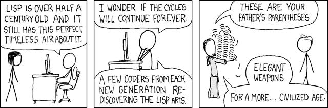 XKCD comic about new generations of coders discovering lisp
