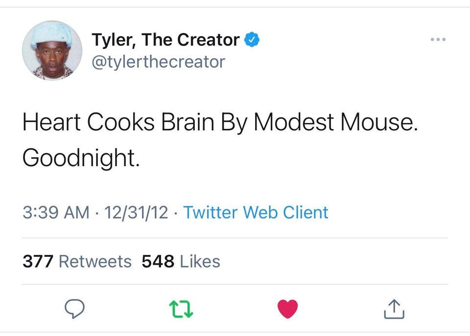 r/ModestMouse - Wanted to let y’all know Tyler, the Creator is a fan and also coming out with an album on June 25th too!