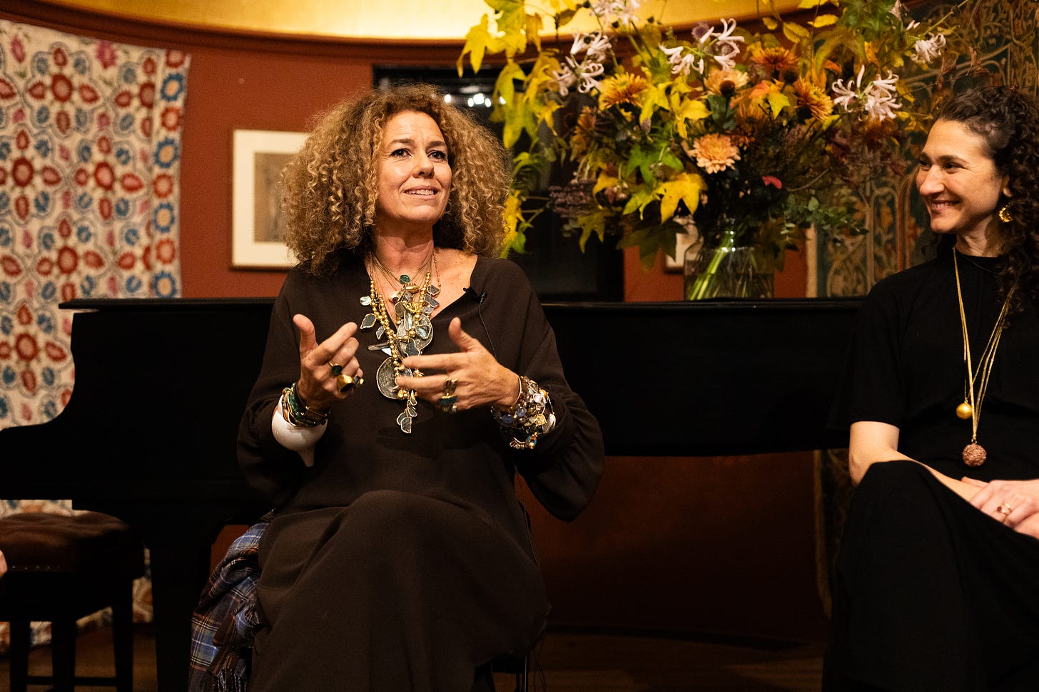 Conscious jeweller Pippa Small on stage with Shoshanna Stewart, president of Turquoise Mountain