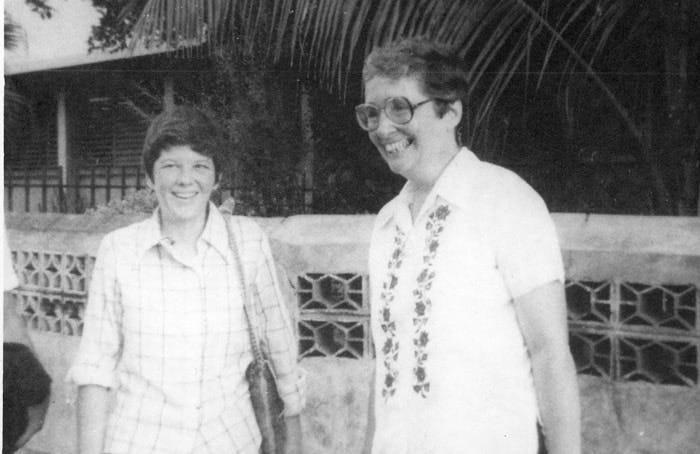 Maryknoll Sisters Ita Ford (l.) and Maura Clarke are pictured together before they were murdered in El Salvador. They were two of four Catholic Church women martyred together by Salvadoran soldiers on Dec. 2, 1980. (Nancy Donovan/El Salvador)