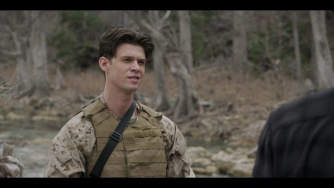 Young Colin as Jared Padalecki having a hot talk by the river on Walker set.