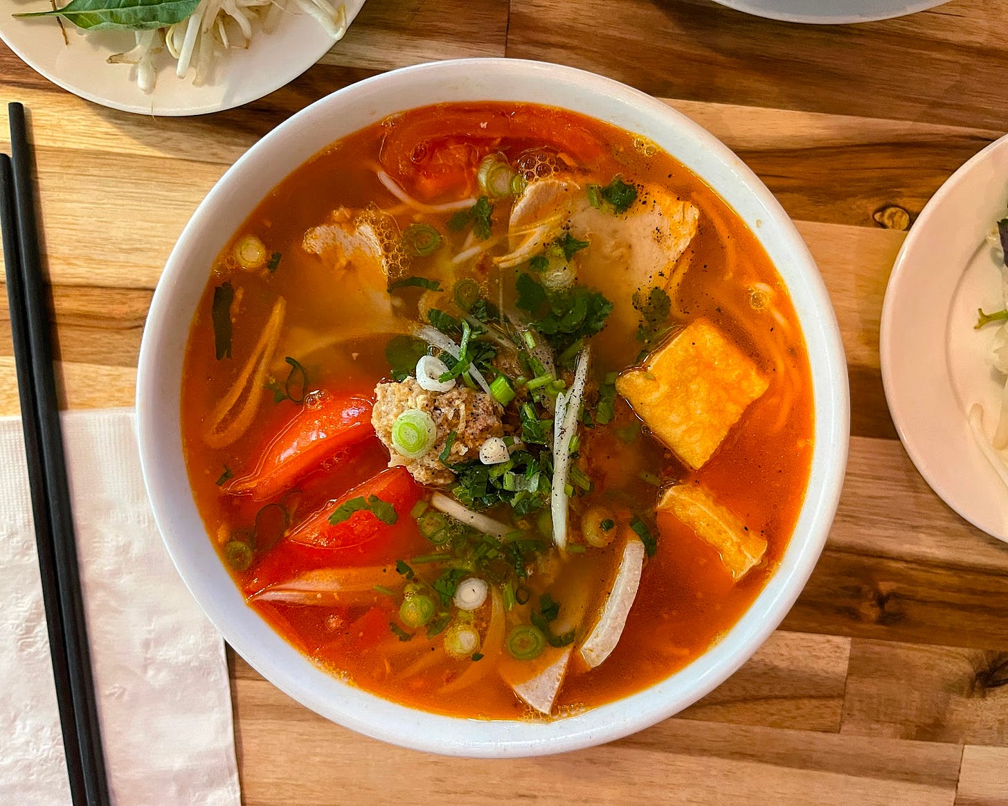 Bún riêu and accompaniments
