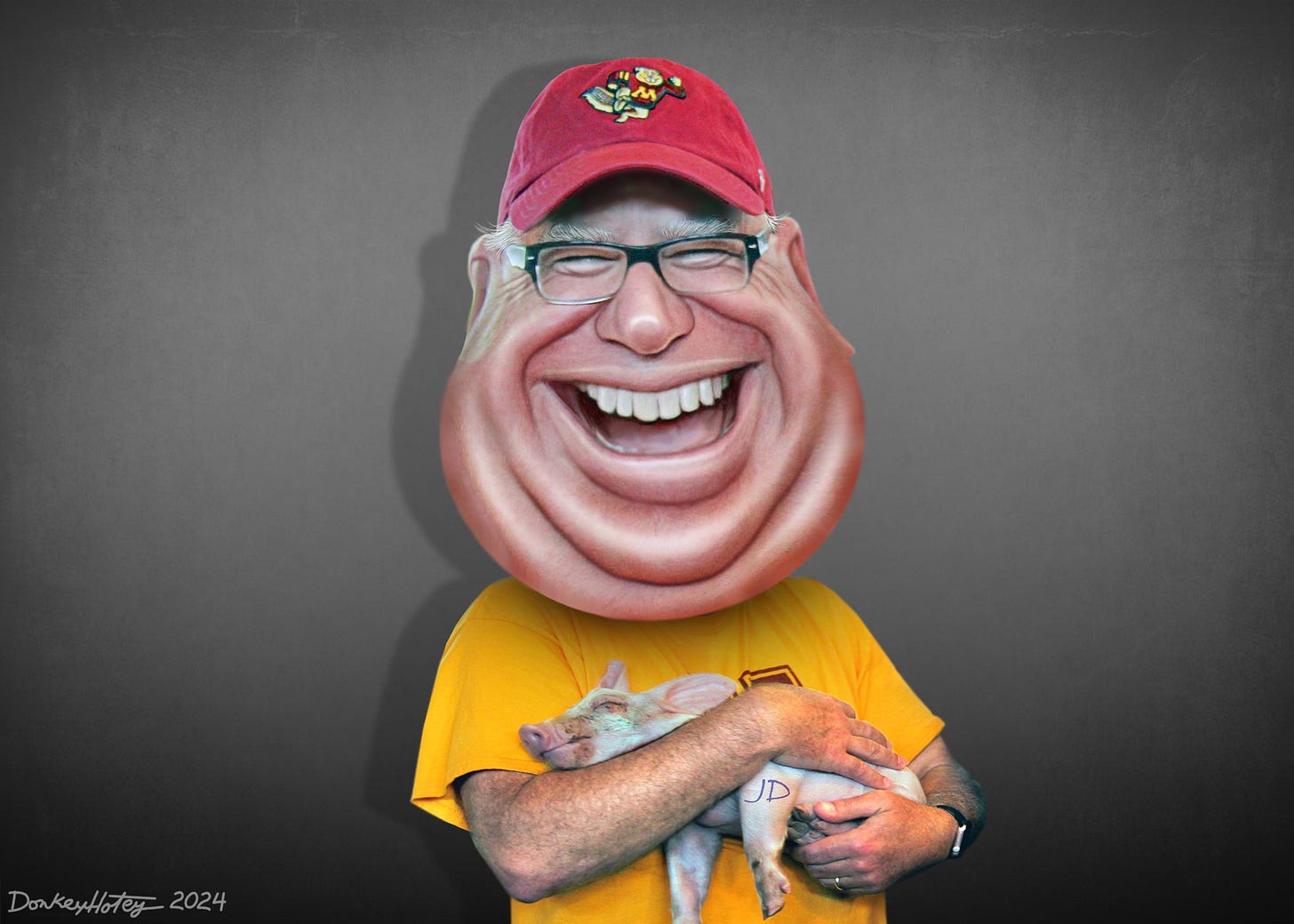 CC-BY-licensed cartoon/photo of Tim Walz by DonkeyHotey on Flickr at https://www.flickr.com/photos/47422005@N04/53913611319