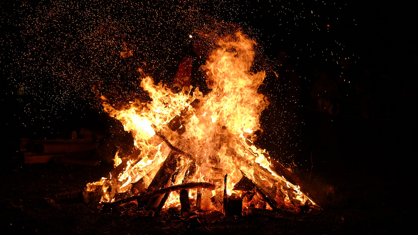 a large bonfire at night