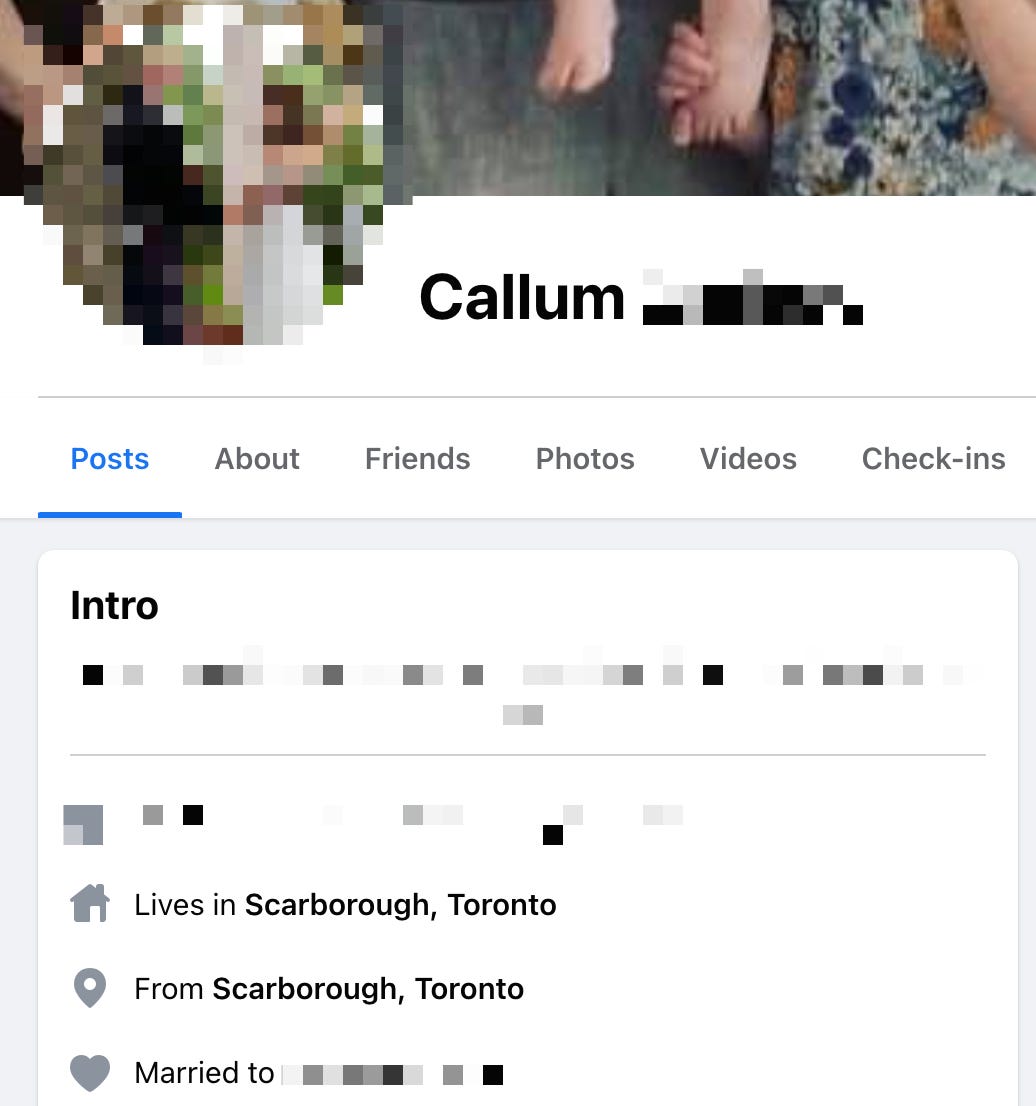 Callum's Facebook profile