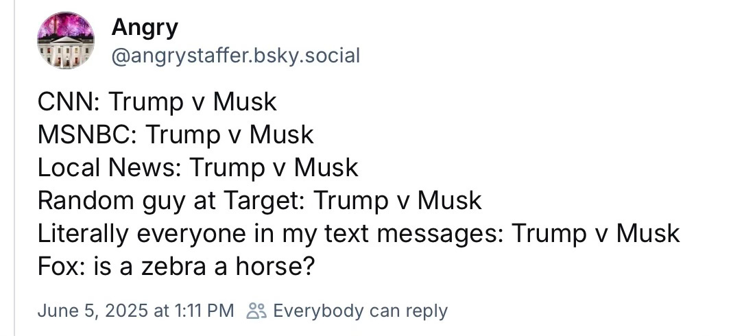 While everyone's talking about Trump v Musk, Fox asks is a zebra a horse?