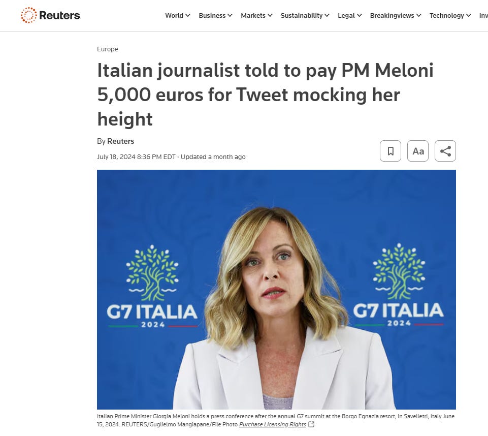 2024_08_14_12_51_33_Italian_journalist_told_to_pay_PM_Meloni_5_000_euros_for_Tweet_mocking_her_heigh