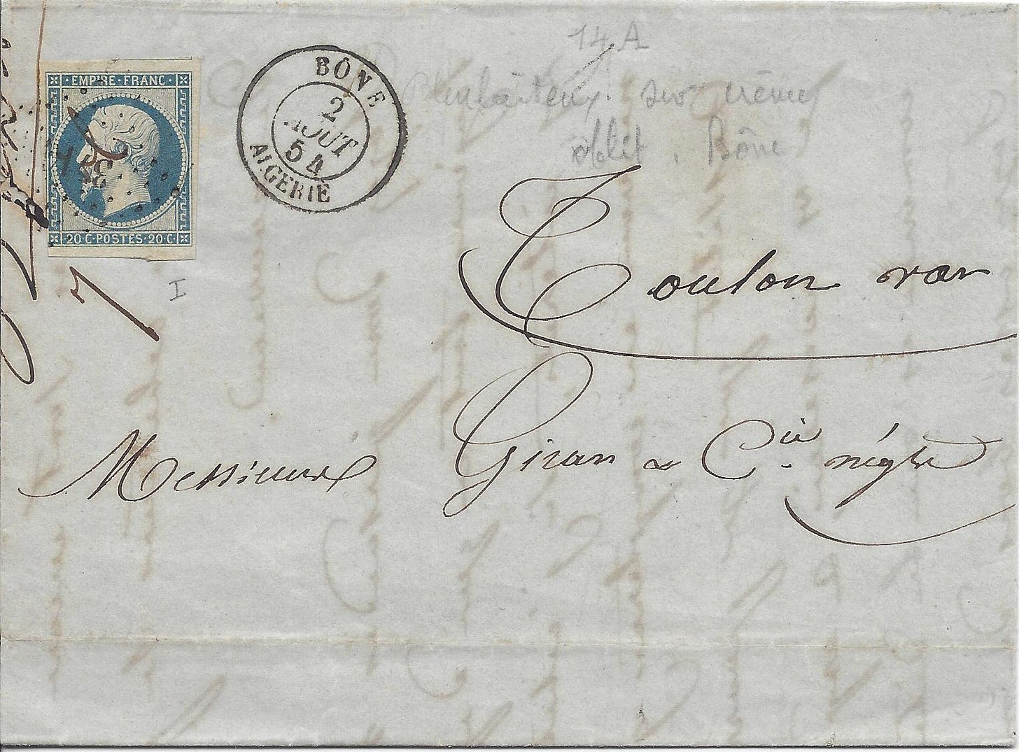 1854 folded letter from Algeria to France