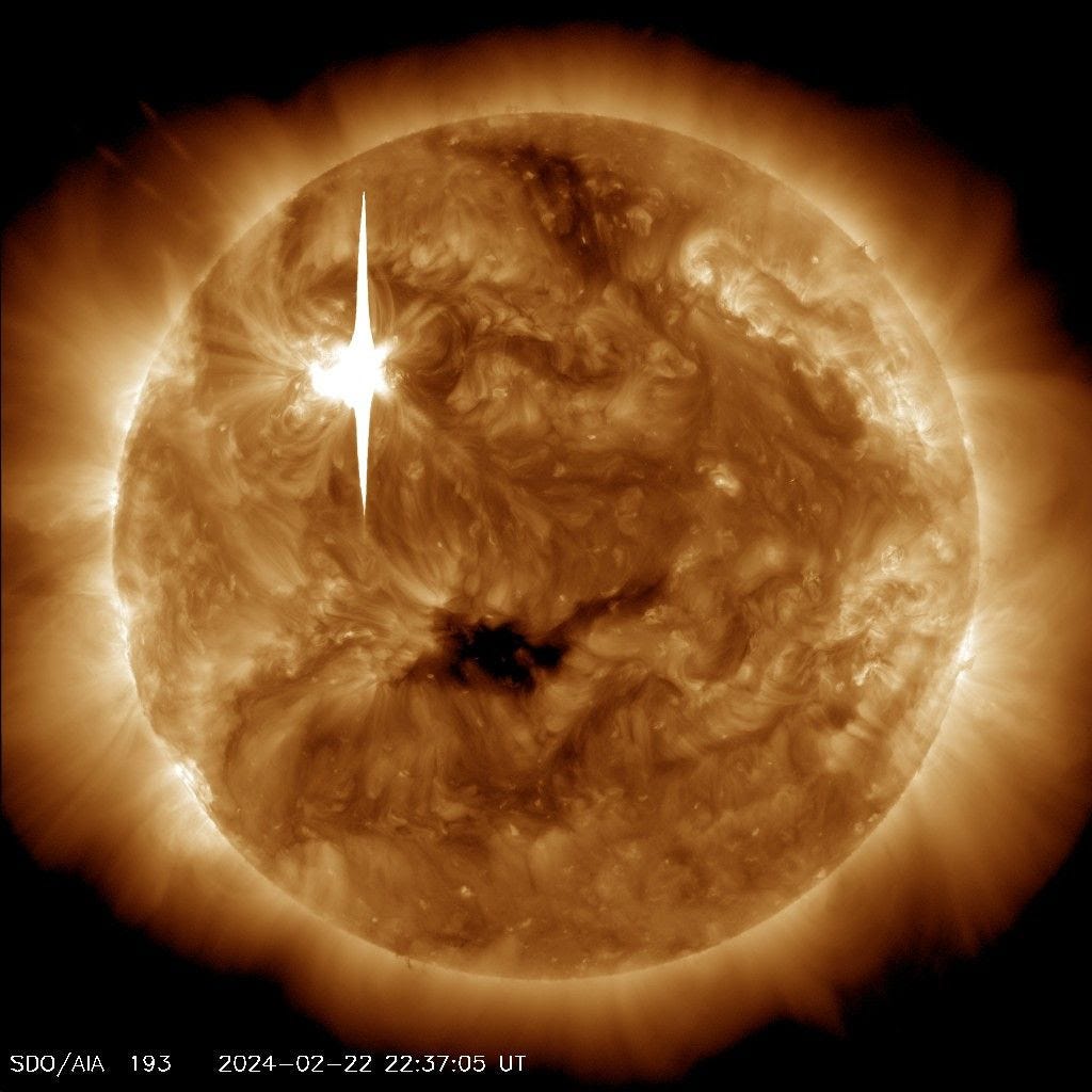 An image of an X-class solar flare captured by the Solar Dynamics Observatory yesterday. (NASA)