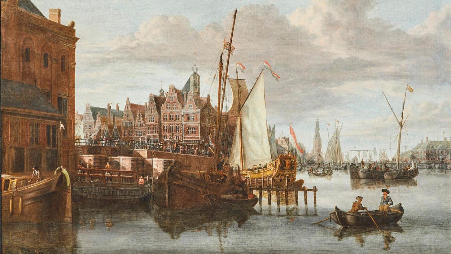 Storck (1641-c. 1692), View of Amsterdam Port: The Ij Near the New Bridge, oil on... Storck, an Amsterdam Painter of the Dutch Golden Age