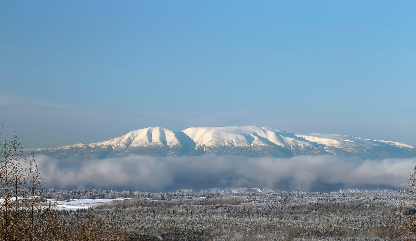 Alaska's Mount Susitna, also known as Sleeping Lady mountain because it resembles a lady sleeping on her side.