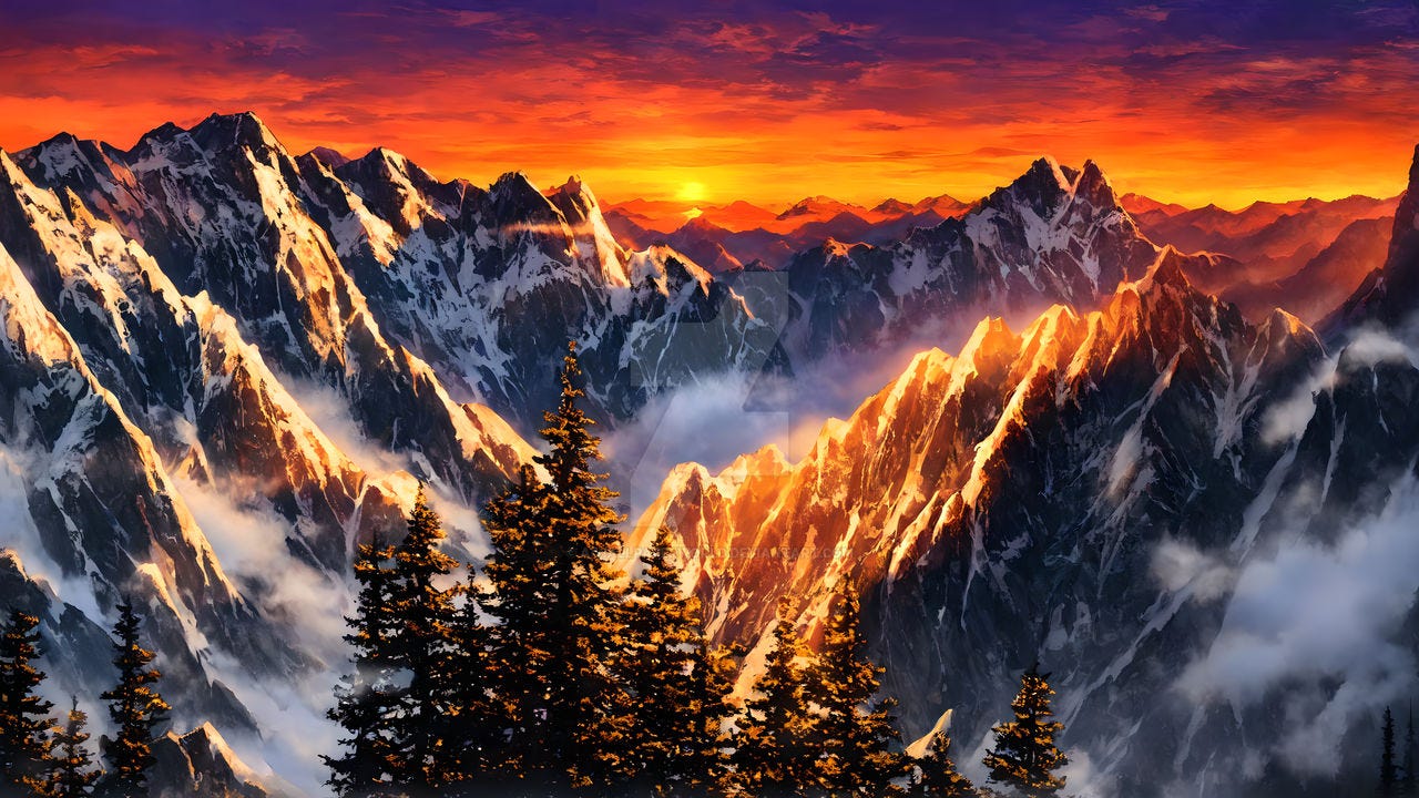 Mountains Sunset Wallpaper 4K by AIWallpaperWorld on DeviantArt