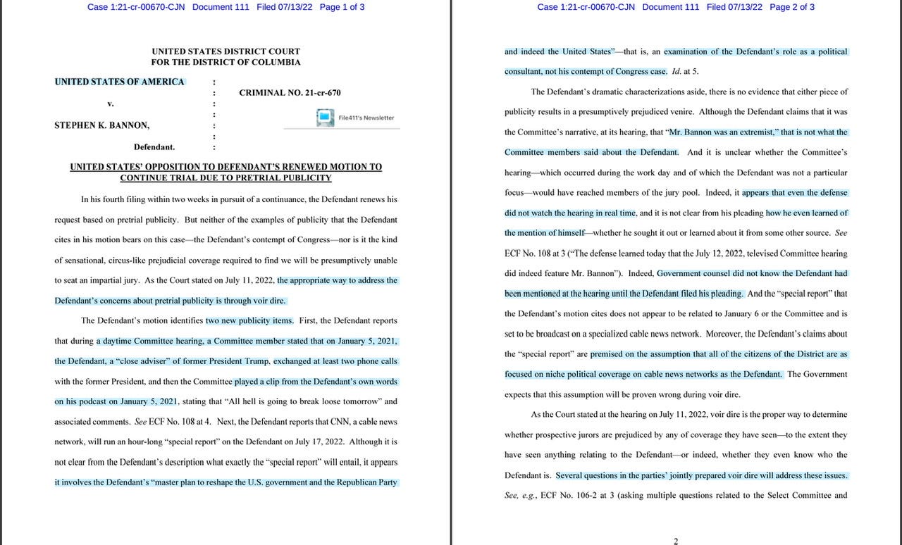 Bannon “the entrapment by estoppel defense” cites CNN’s doc & July 12th HSCJ6 hearing