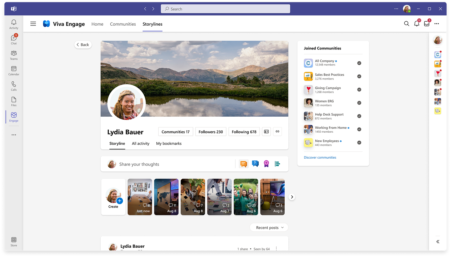 Storyline and stories in viva engage yammer fundamentals
