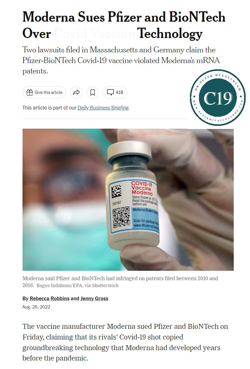 Ha ha ha, grab the popcorn folks, its getting nice, nice, as Moderna sues Pfizer and BioNTech