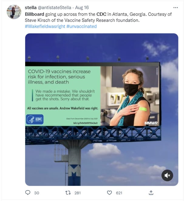 Billboards are up! [Covid 'shots' billboards outside CDC Headquarters]